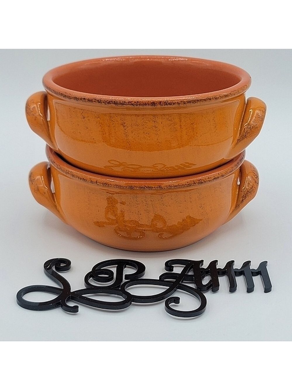 De Silva Burnt Orange Glazed Double Handle Bowls Made In Italy #1287